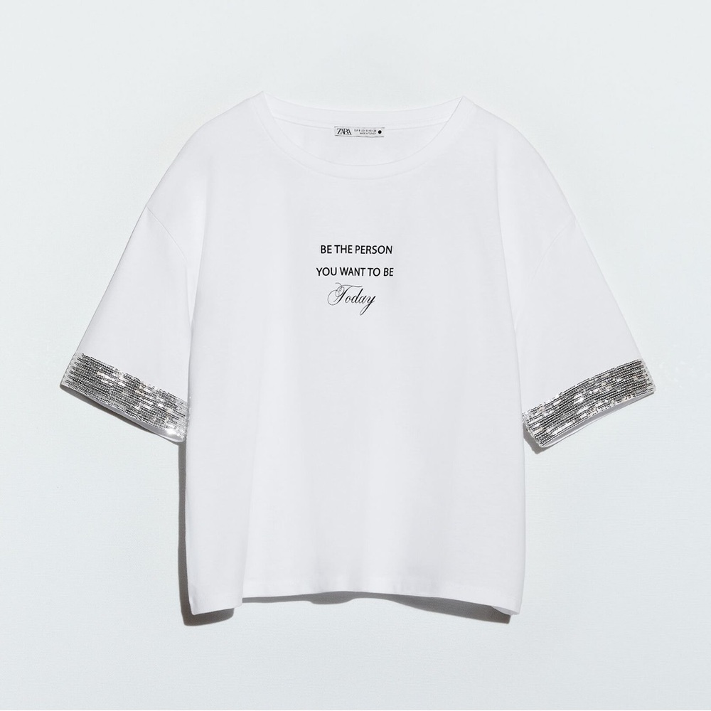 NEW ZARA CONTRASTING SEQUIN TOP T-SHIRT - MEDIUM - REF. 1131/001